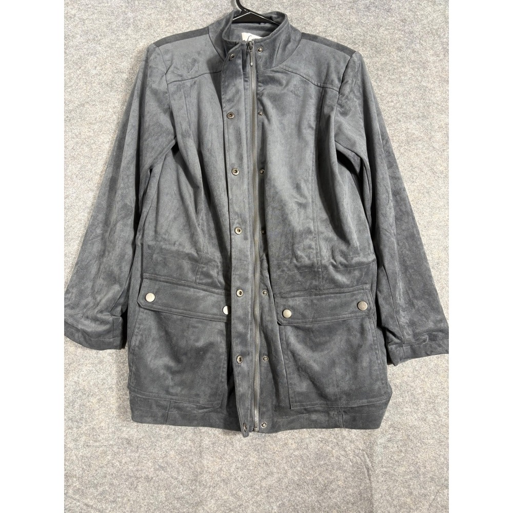 Linea by Louis DellOlio Womens Gray Faux Suede Utility Jacket XS